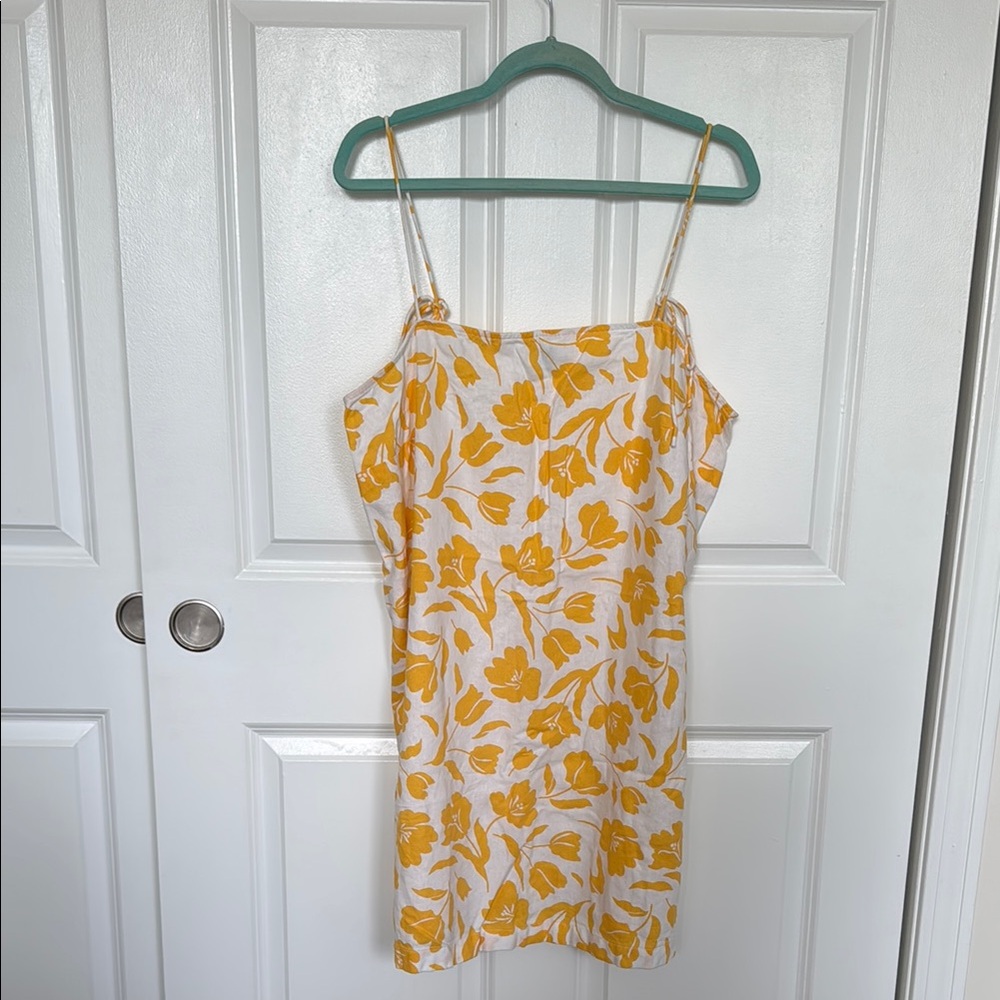 Floral Yellow linen Dress with adjustable Straps